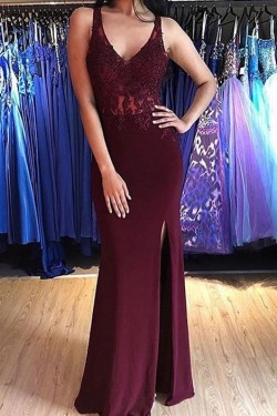 Long Lace V-Neck Prom Dresses Formal Evening Gowns 6011460