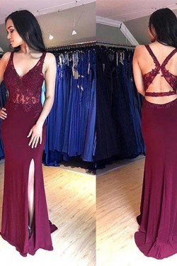 Long Lace V-Neck Prom Dresses Formal Evening Gowns 6011460