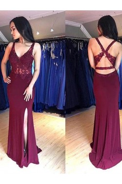 Long Lace V-Neck Prom Dresses Formal Evening Gowns 6011460