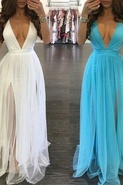 A-Line V-Neck Long Prom Dresses Formal Evening Gowns 6011464