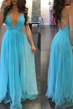 A-Line V-Neck Long Prom Dresses Formal Evening Gowns 6011464
