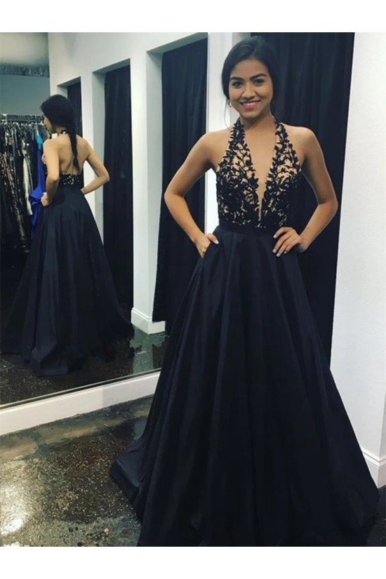 A-Line Halter Lace Long Prom Dresses Formal Evening Gowns 6011465 A-Line Halter Lace Long Prom Dresses Formal Evening Gowns 6011465