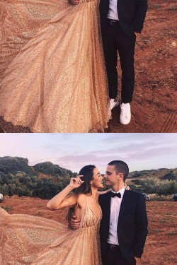 A-Line Sequins Long Prom Dresses Formal Evening Gowns 6011470