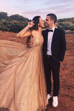 A-Line Sequins Long Prom Dresses Formal Evening Gowns 6011470