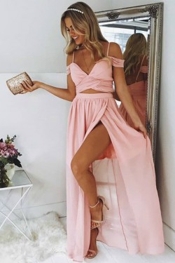 A-Line Long Pink Off-the-Shoulder Prom Dresses Formal Evening Gowns 6011471