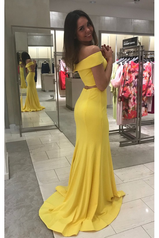 Long Yellow Mermaid Two Pieces Prom Dresses Formal Evening Gowns 6011477