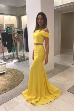 Long Yellow Mermaid Two Pieces Prom Dresses Formal Evening Gowns 6011477