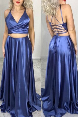 A-Line Two Pieces Long Prom Dresses Formal Evening Gowns 6011478