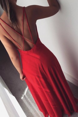 A-Line Long Red V-Neck Prom Dresses Formal Evening Gowns 6011479