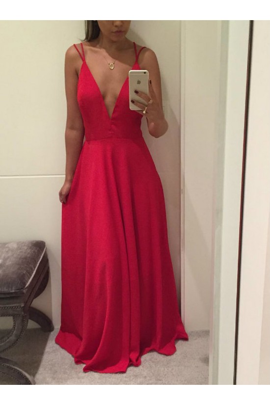 A-Line Long Red V-Neck Prom Dresses Formal Evening Gowns 6011479 A-Line Long Red V-Neck Prom Dresses Formal Evening Gowns 6011479