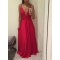 A-Line Long Red V-Neck Prom Dresses Formal Evening Gowns 6011479