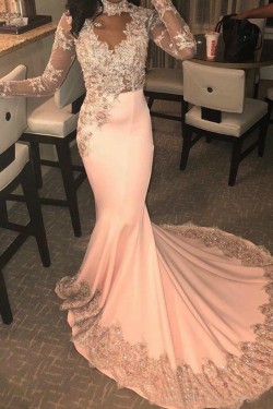 Mermaid Long Sleeves Lace Prom Dresses Formal Evening Gowns 6011487