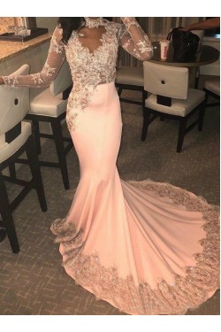 Mermaid Long Sleeves Lace Prom Dresses Formal Evening Gowns 6011487