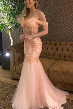 Mermaid Lace Off-the-Shoulder Long Prom Dresses Formal Evening Gowns 6011489