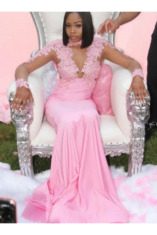Mermaid Lace Long Sleeves Pink Prom Dresses Formal Evening Gowns 6011490 Mermaid Lace Long Sleeves Pink Prom Dresses Formal Evening Gowns 6011490