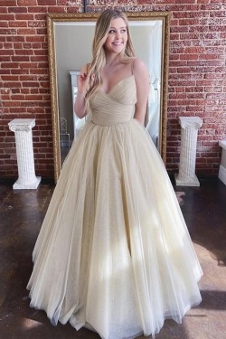 A-Line Tulle Long Prom Dresses Formal Evening Gowns 6011498