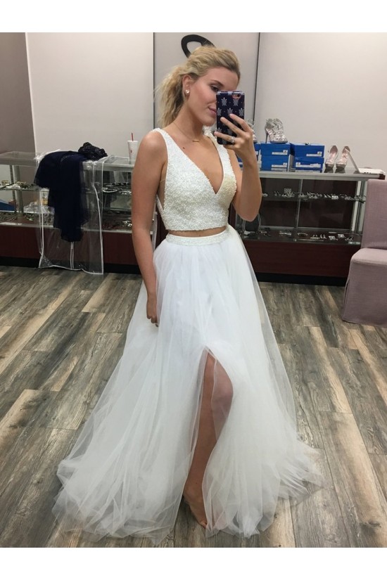 A-Line Beaded Two Pieces Long Prom Dresses Formal Evening Gowns 6011500 A-Line Beaded Two Pieces Long Prom Dresses Formal Evening Gowns 6011500
