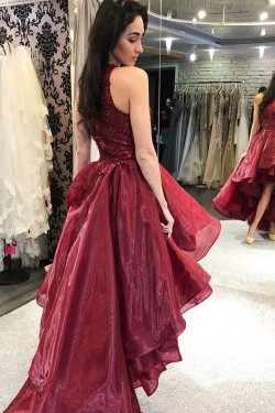 High Low Beaded Lace Appliques Long Prom Dresses Formal Evening Gowns 6011509