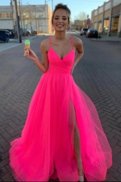 A-Line Tulle Long Prom Dresses Formal Evening Gowns 6011510