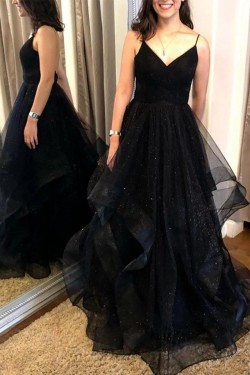 A-Line Sparkle Tulle Long Prom Dresses Formal Evening Gowns 6011511