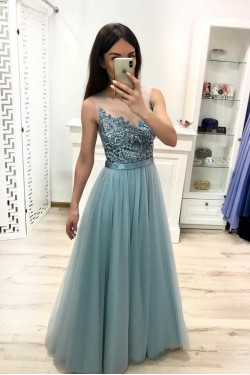 A-Line Beaded Lace Long Prom Dresses Formal Evening Gowns 6011524