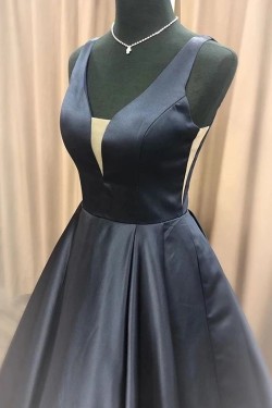 A-Line Long Black V-Neck Prom Dresses Formal Evening Gowns 6011528