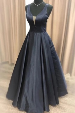 A-Line Long Black V-Neck Prom Dresses Formal Evening Gowns 6011528