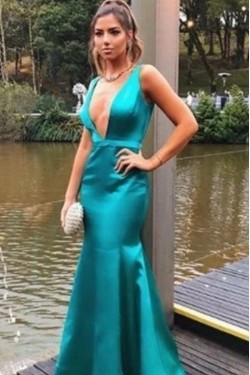 Mermaid V-Neck Long Prom Dresses Formal Evening Gowns 6011531