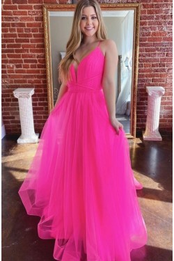 A-Line V-Neck Long Prom Dresses Formal Evening Gowns 6011541