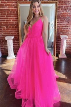 A-Line V-Neck Long Prom Dresses Formal Evening Gowns 6011541
