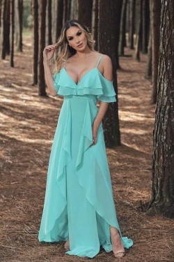 A-Line Chiffon V-Neck Long Prom Dresses Formal Evening Gowns 6011542