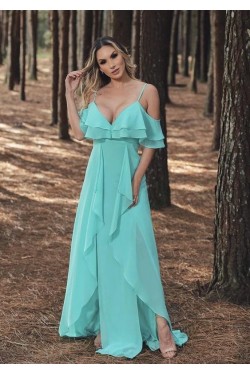 A-Line Chiffon V-Neck Long Prom Dresses Formal Evening Gowns 6011542