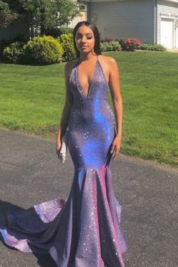 Mermaid V-Neck Long Prom Dresses Formal Evening Gowns 6011543