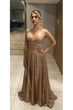 A-Line Sequins Long Prom Dresses Formal Evening Gowns 6011548