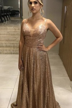 A-Line Sequins Long Prom Dresses Formal Evening Gowns 6011548