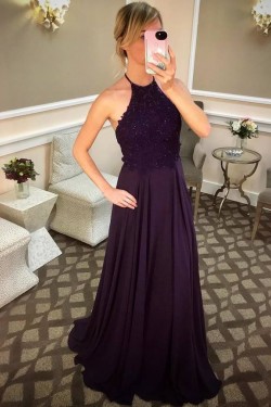 A-Line Beaded Lace Chiffon Long Prom Dresses Formal Evening Gowns 6011549