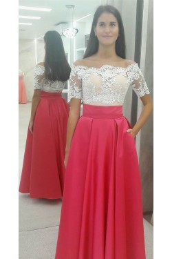 A-Line Lace Off-the-Shoulder Long Prom Dresses Formal Evening Gowns 6011550
