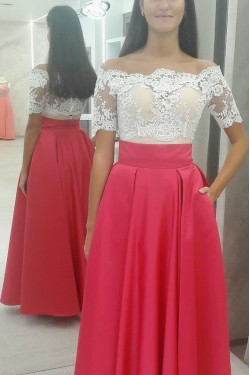 A-Line Lace Off-the-Shoulder Long Prom Dresses Formal Evening Gowns 6011550