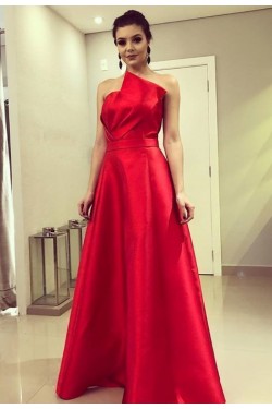 A-Line Long Red Satin Prom Dresses Formal Evening Gowns 6011551