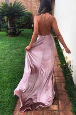 A-Line Deep V-Neck Long Prom Dresses Formal Evening Gowns 6011557