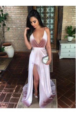 A-Line Deep V-Neck Long Prom Dresses Formal Evening Gowns 6011557