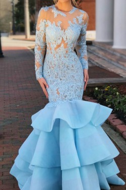 Mermaid Long Sleeves Lace Prom Dresses Formal Evening Gowns 6011560