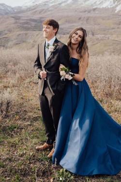 A-Line Strapless Beaded Long Prom Dresses Formal Evening Gowns 6011562