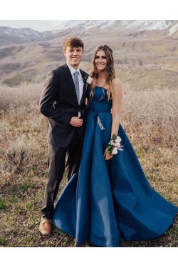 A-Line Strapless Beaded Long Prom Dresses Formal Evening Gowns 6011562