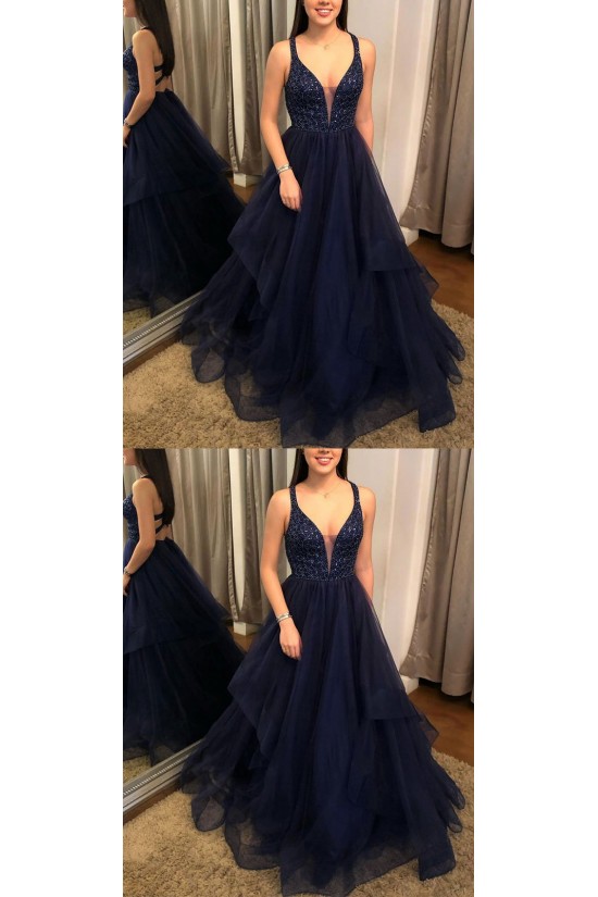 A-Line Navy Blue Long Prom Dresses Formal Evening Gowns 6011563 A-Line Navy Blue Long Prom Dresses Formal Evening Gowns 6011563