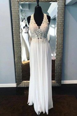 A-Line Lace Appliques Long Prom Dresses Formal Evening Gowns 6011567