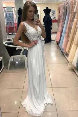 A-Line Lace Appliques Long Prom Dresses Formal Evening Gowns 6011567