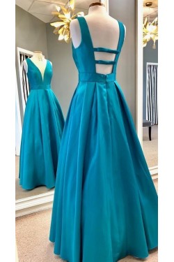 A-Line V-Neck Long Prom Dresses Formal Evening Gowns 6011569