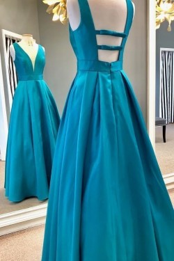 A-Line V-Neck Long Prom Dresses Formal Evening Gowns 6011569