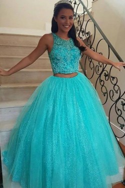 Ball Gown Sequins Two Pieces Long Prom Dresses Formal Evening Gowns 6011570